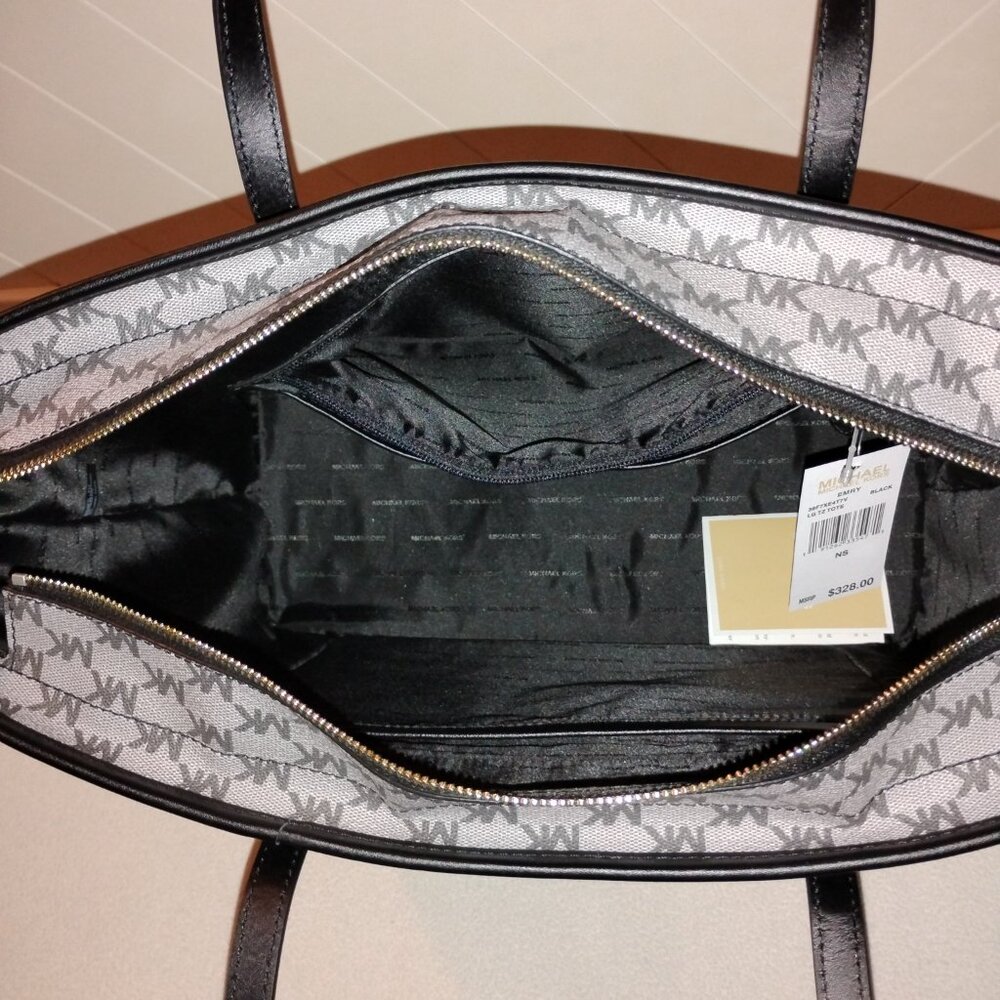 Michael Kors Emry Zip Top Tote - Large ,Black/Gray Monogram - Picture 12 of 14